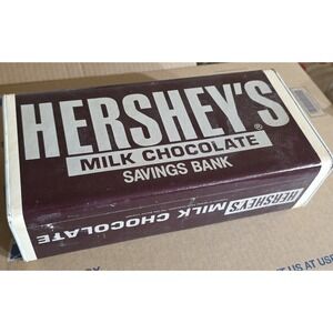 Vintage Hershey's Milk Chocolate Savings Bank Metal Tin Coin Bank Brown White